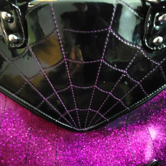 Rare Sourpuss purple sparkle spiderweb purse - Picture 5 of 7